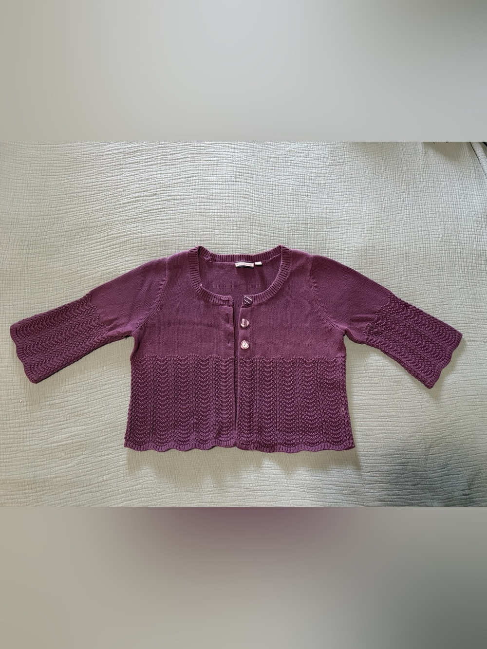 Purple Cropped Knit Cardigan 100% Cotton